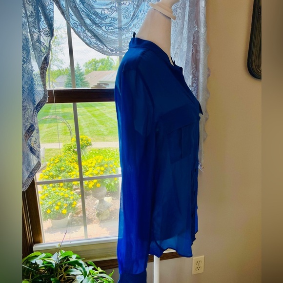 BCBGMAXAZRIA Royal Blue Sheer Silk Button-Up Blouse – Size XS - Picture 2 of 5